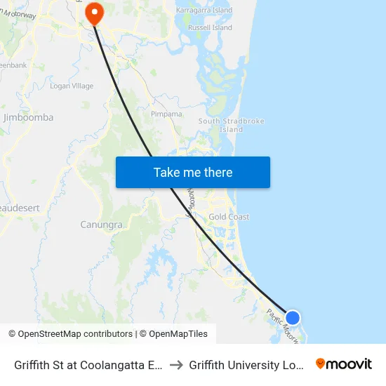 Griffith St at Coolangatta East to Griffith University Logan map
