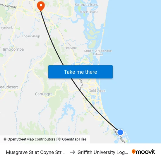 Musgrave St at Coyne Street to Griffith University Logan map