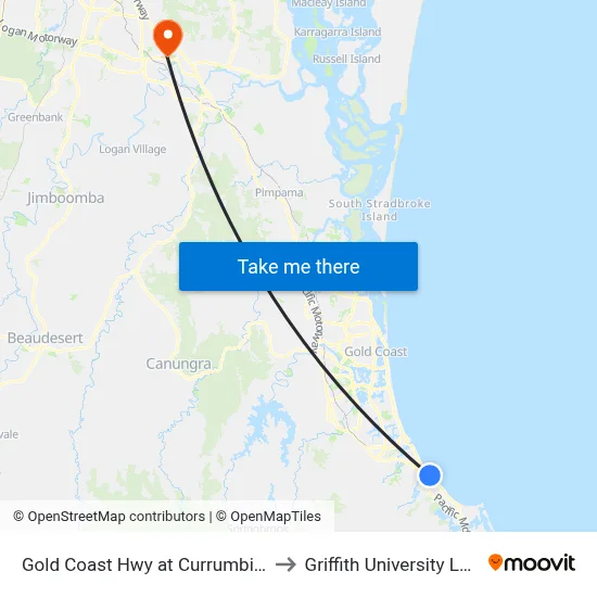 Gold Coast Hwy at Currumbin Hill to Griffith University Logan map