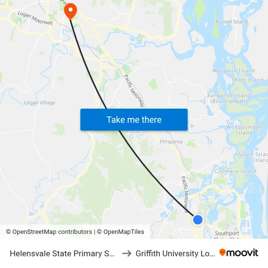 Helensvale State Primary School to Griffith University Logan map