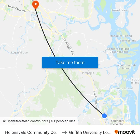 Helensvale Community Centre to Griffith University Logan map