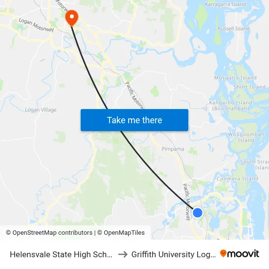 Helensvale State High School to Griffith University Logan map