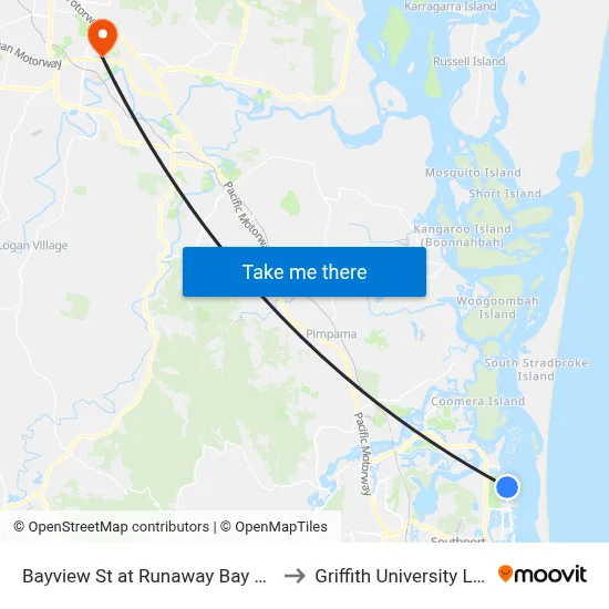 Bayview St at Runaway Bay Marina to Griffith University Logan map