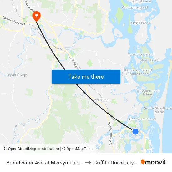 Broadwater Ave at Mervyn Thomas Drive to Griffith University Logan map