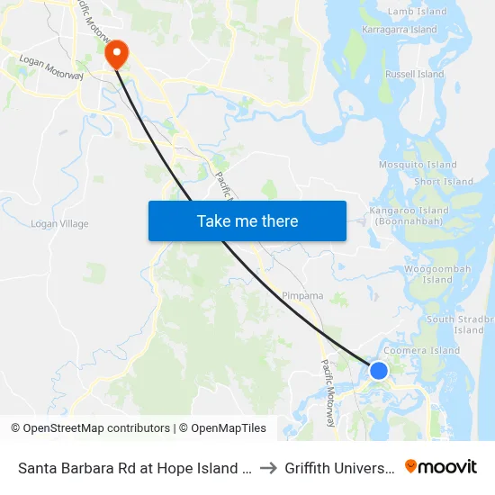 Santa Barbara Rd at Hope Island Shopping Centre to Griffith University Logan map