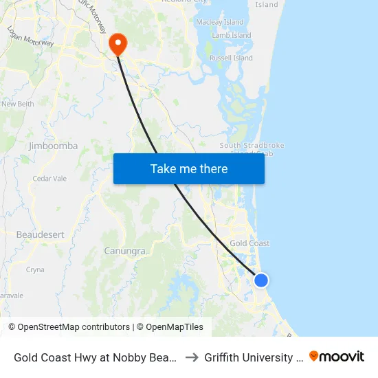 Gold Coast Hwy at Nobby Beach Station to Griffith University Logan map