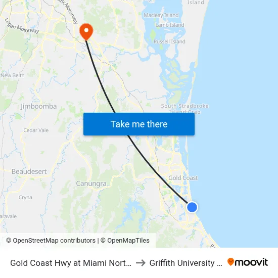 Gold Coast Hwy at Miami North Station to Griffith University Logan map