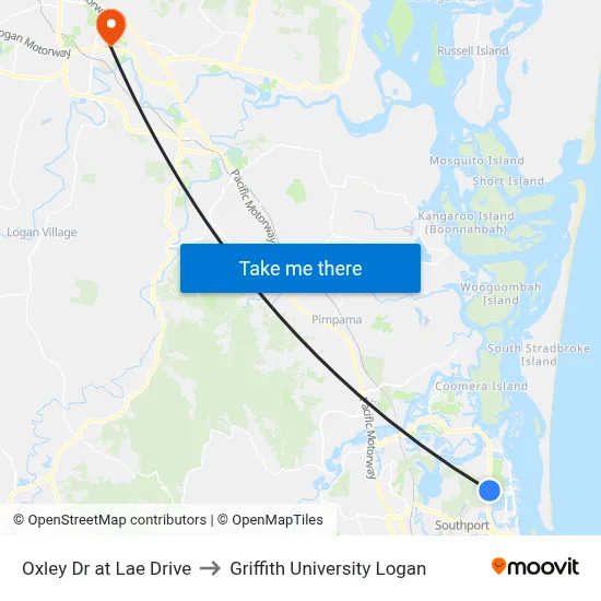Oxley Dr at Lae Drive to Griffith University Logan map
