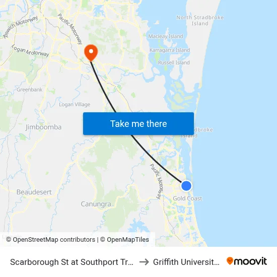 Scarborough St at Southport Transit Centre to Griffith University Logan map