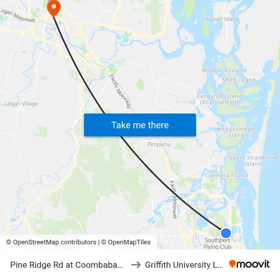Pine Ridge Rd at Coombabah Road to Griffith University Logan map