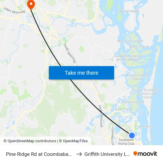 Pine Ridge Rd at Coombabah Road to Griffith University Logan map