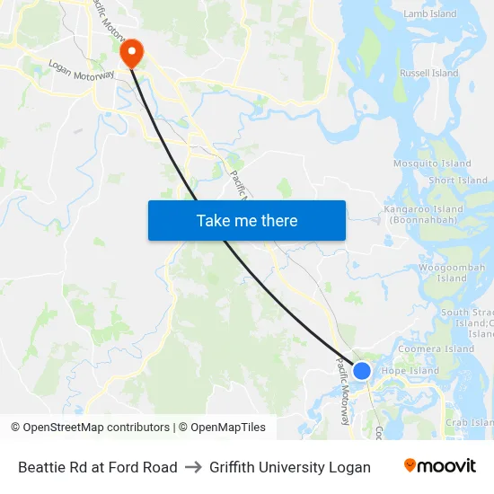 Beattie Rd at Ford Road to Griffith University Logan map
