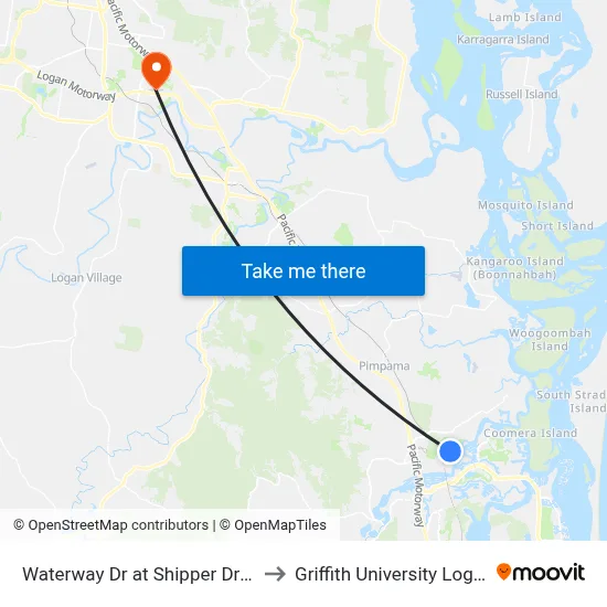 Waterway Dr at Shipper Drive to Griffith University Logan map