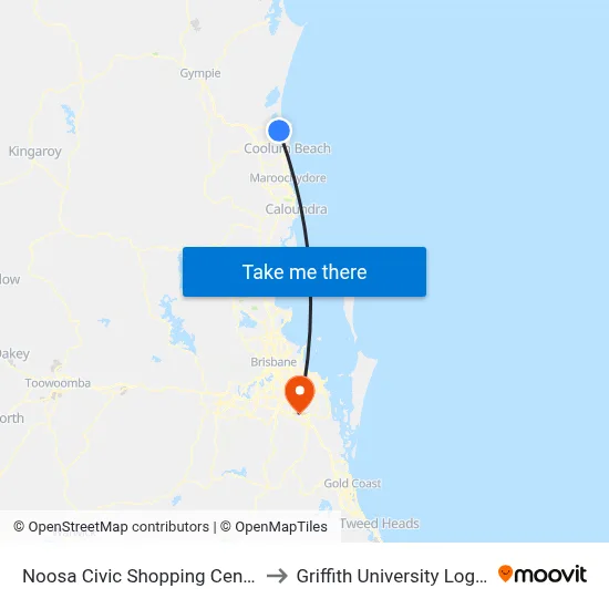 Noosa Civic Shopping Centre to Griffith University Logan map