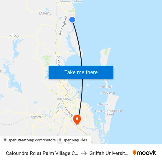 Caloundra Rd at Palm Village Caravan Park to Griffith University Logan map