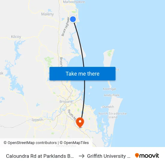 Caloundra Rd at Parklands Boulevard to Griffith University Logan map