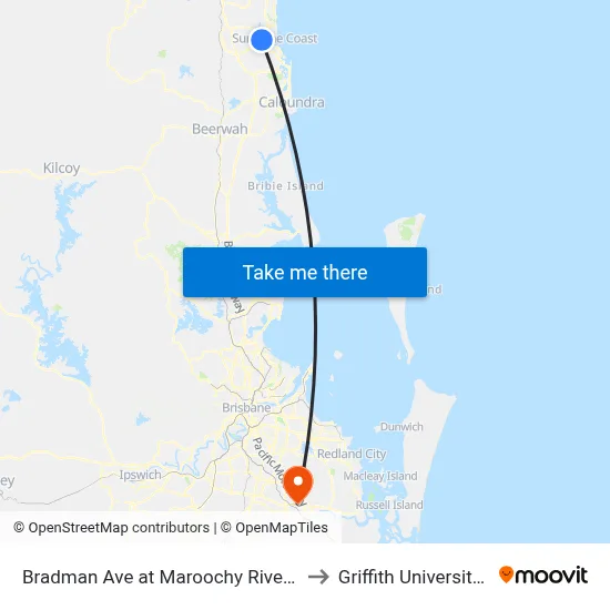 Bradman Ave at Maroochy River Boat Ramp to Griffith University Logan map