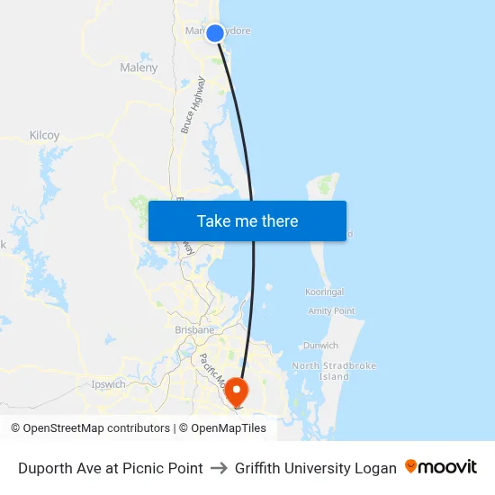 Duporth Ave at Picnic Point to Griffith University Logan map