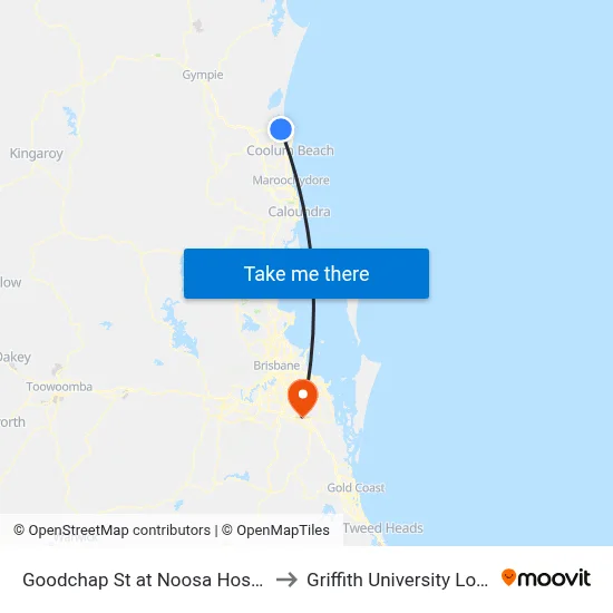 Goodchap St at Noosa Hospital to Griffith University Logan map
