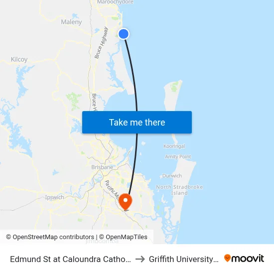 Edmund St at Caloundra Catholic Church to Griffith University Logan map