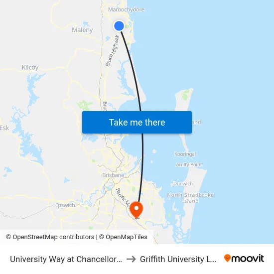 University Way at Chancellor Park to Griffith University Logan map