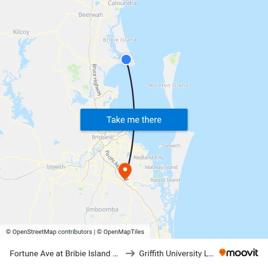 Fortune Ave at Bribie Island Central to Griffith University Logan map