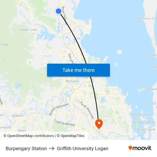Burpengary Station to Griffith University Logan map