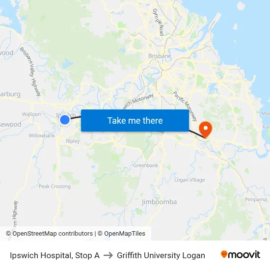 Ipswich Hospital, Stop A to Griffith University Logan map
