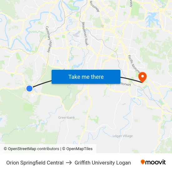 Orion Springfield Central to Griffith University Logan map