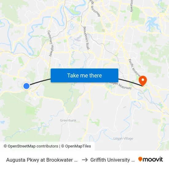 Augusta Pkwy at Brookwater Golf Club to Griffith University Logan map