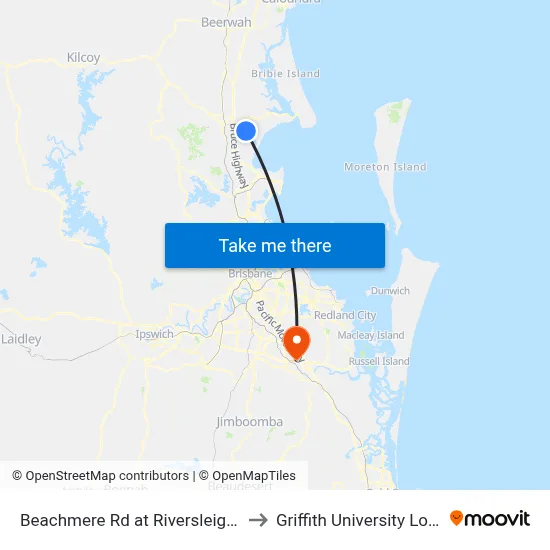 Beachmere Rd at Riversleigh Rd to Griffith University Logan map