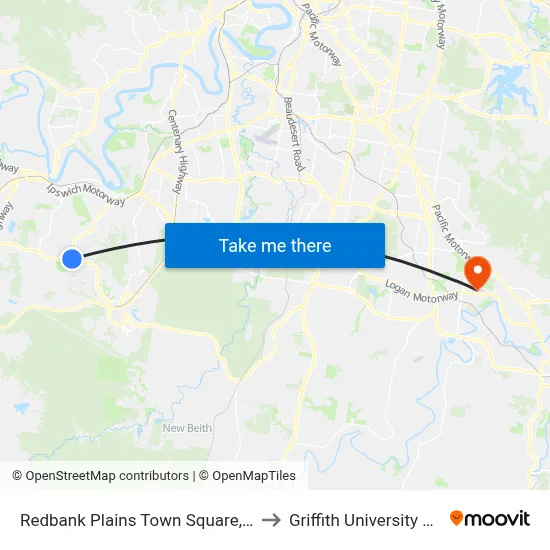 Redbank Plains Town Square, Stop B to Griffith University Logan map