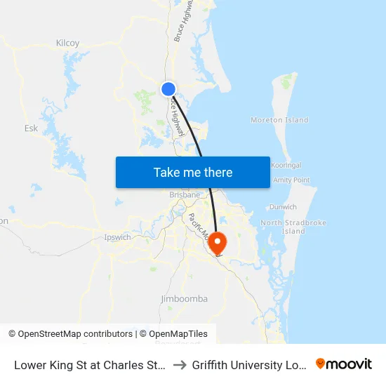 Lower King St at Charles Street to Griffith University Logan map
