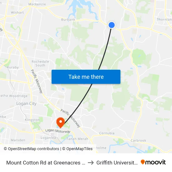 Mount Cotton Rd at Greenacres Caravan Park to Griffith University Logan map