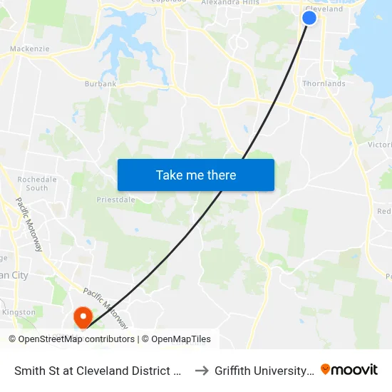 Smith St at Cleveland District High School to Griffith University Logan map