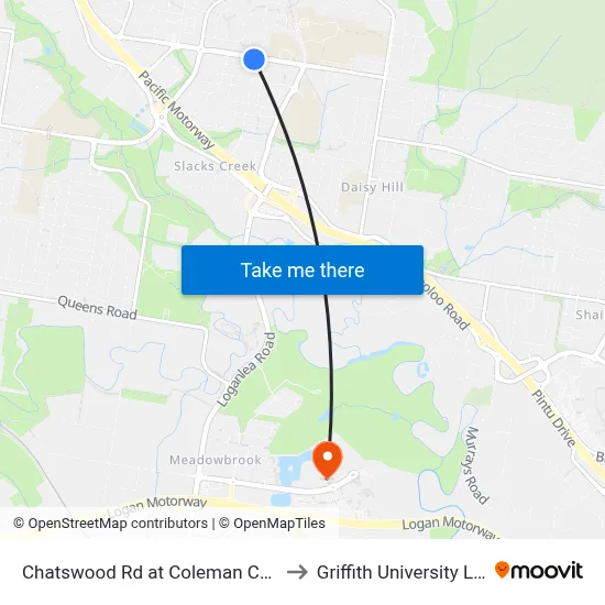 Chatswood Rd at Coleman Crescent to Griffith University Logan map