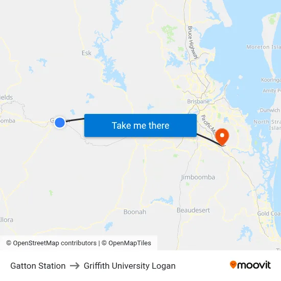 Gatton Station to Griffith University Logan map