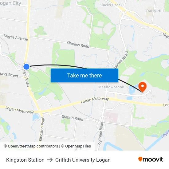 Kingston Station to Griffith University Logan map