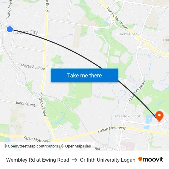 Wembley Rd at Ewing Road to Griffith University Logan map