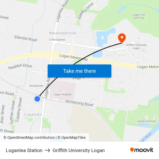 Loganlea Station to Griffith University Logan map