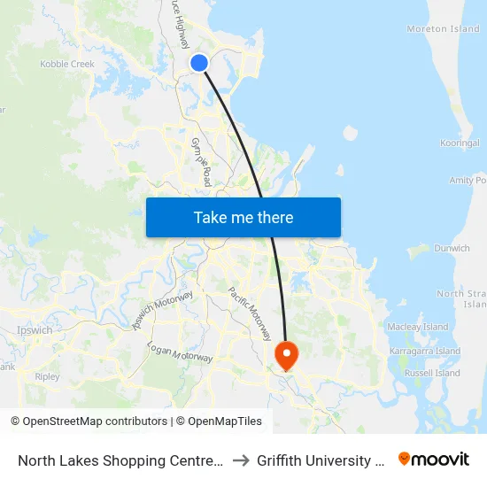 North Lakes Shopping Centre, Stop A to Griffith University Logan map