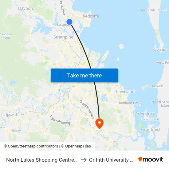 North Lakes Shopping Centre, Stop B to Griffith University Logan map