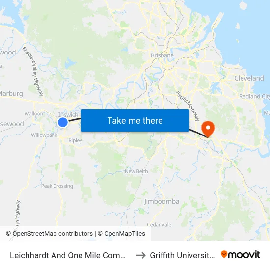 Leichhardt And One Mile Community Centre to Griffith University Logan map