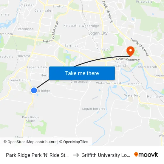 Park Ridge Park 'N' Ride Stop B to Griffith University Logan map