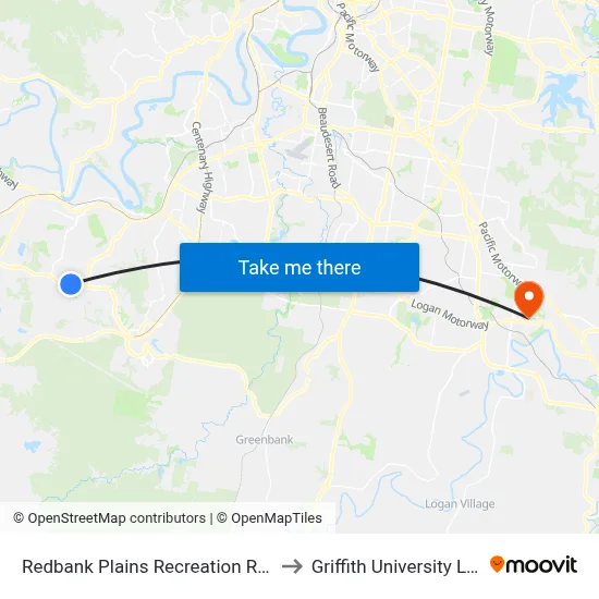 Redbank Plains Recreation Reserve to Griffith University Logan map