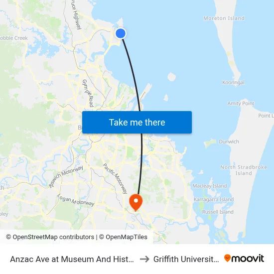 Anzac Ave at Museum And Historical Society to Griffith University Logan map