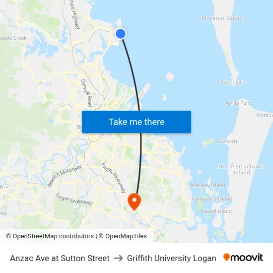 Anzac Ave at Sutton Street to Griffith University Logan map