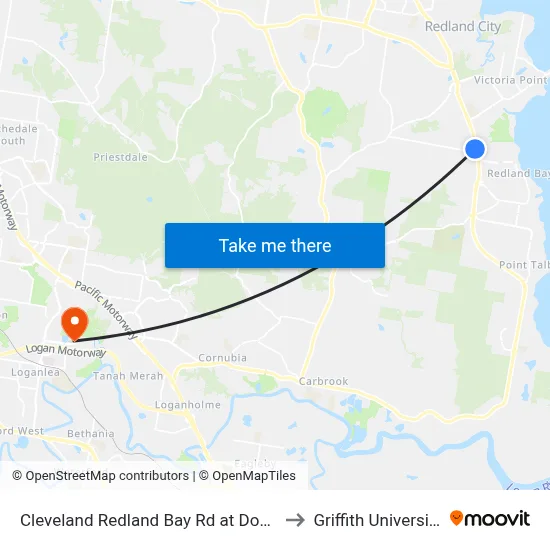 Cleveland Redland Bay Rd at Double Jump Road to Griffith University Logan map