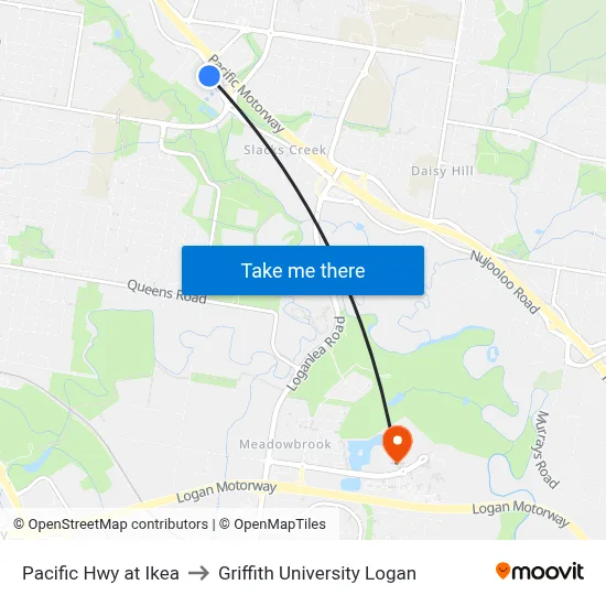 Pacific Hwy at Ikea to Griffith University Logan map
