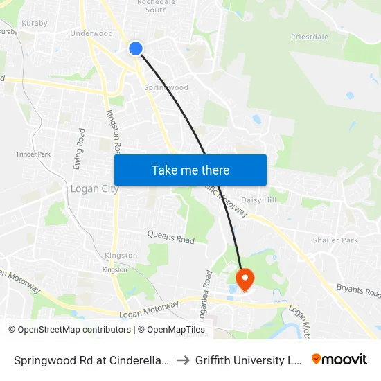 Springwood Rd at Cinderella Drive to Griffith University Logan map